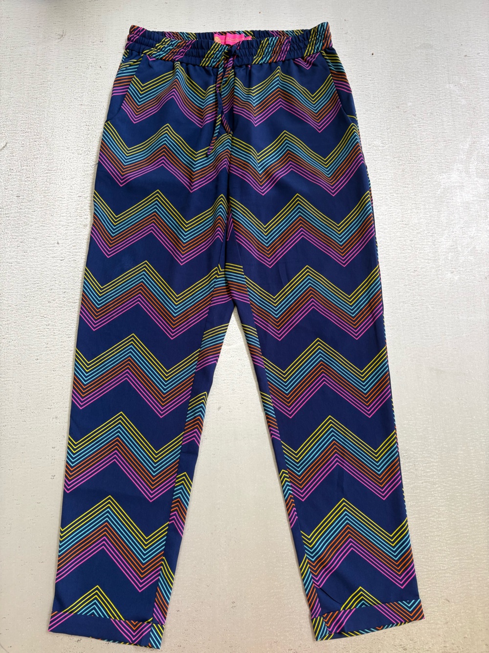 Chevron Stripe Navy Leggings - Multicolor Zigzag Print